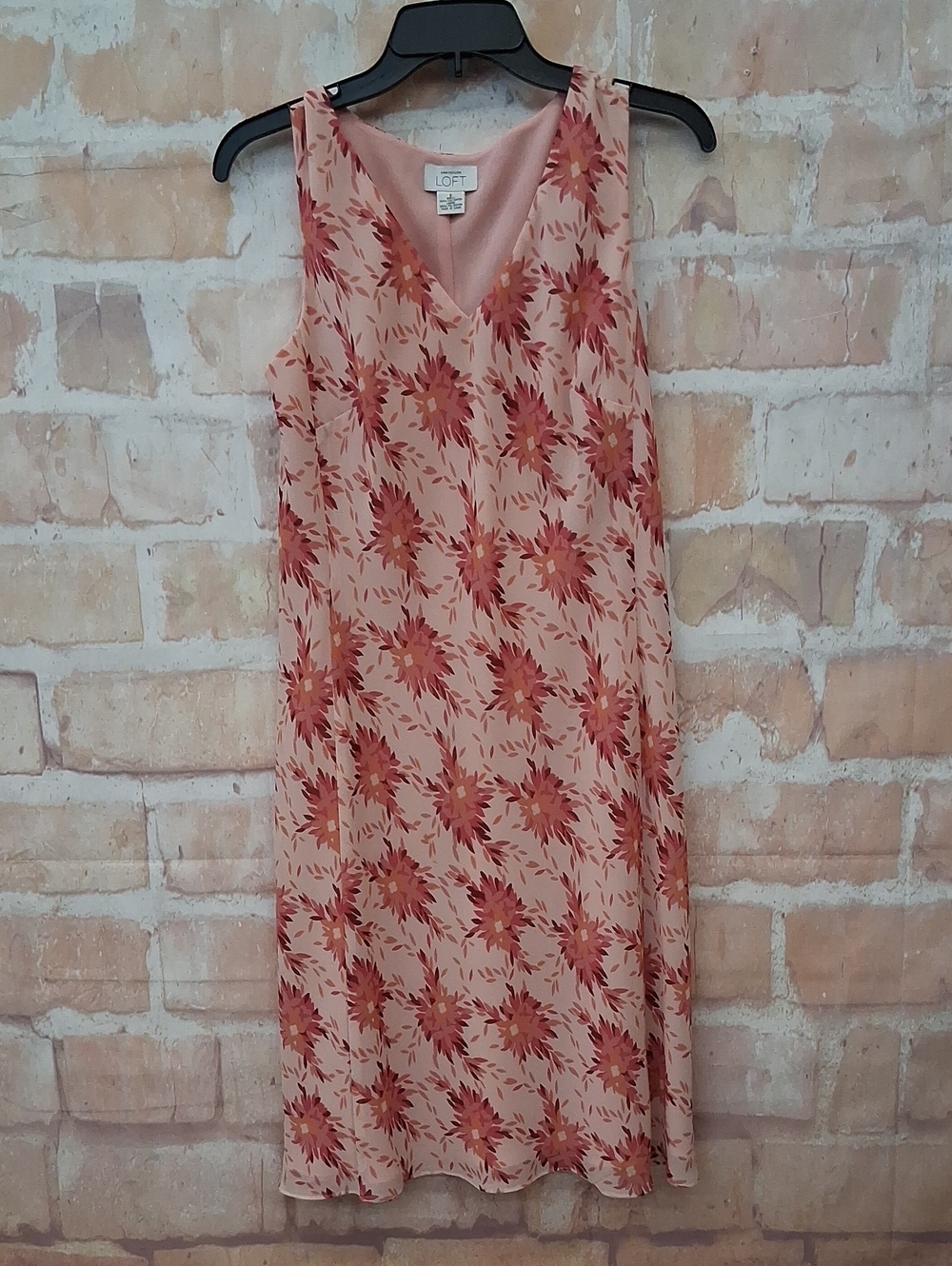 LOFT Peach-Pink Floral V-Neck Sleeveless Dress